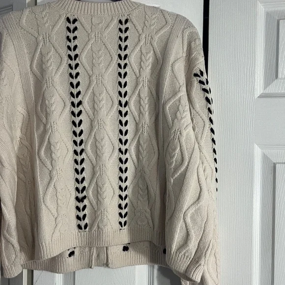 CeCe Women's Cream and Black Cable Knit Cardigan - Picture 8 of 11